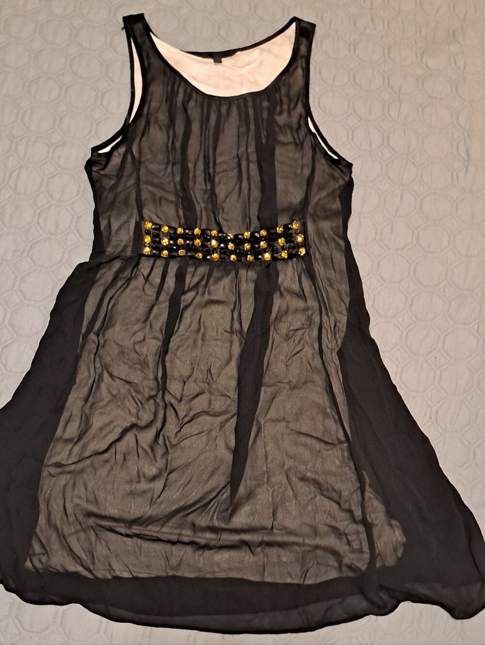 Banana Republic Black Sleeveless Sheer Overlay Dress with Embellished Waist 16